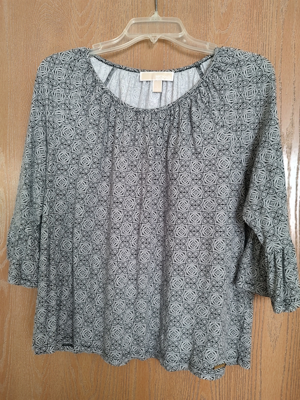 Michael Kors Black and White Geometric Peasant Blouse
